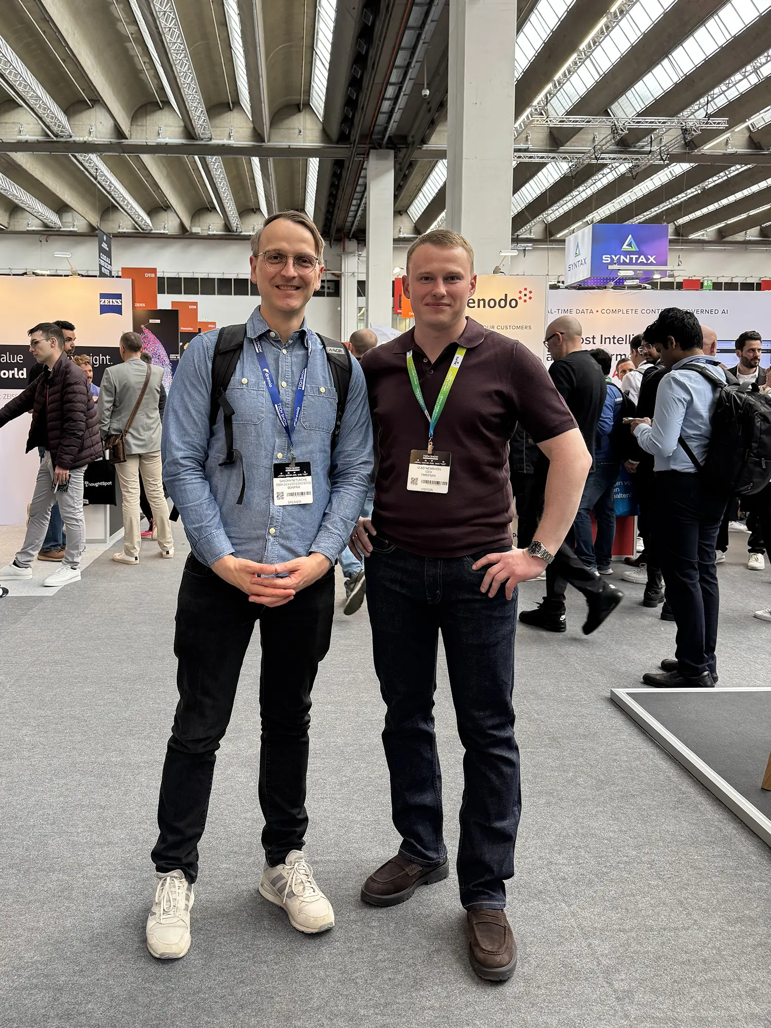 Vlad Nemshon networking with a tech leader at Tech Show Frankfurt 2026 exhibition