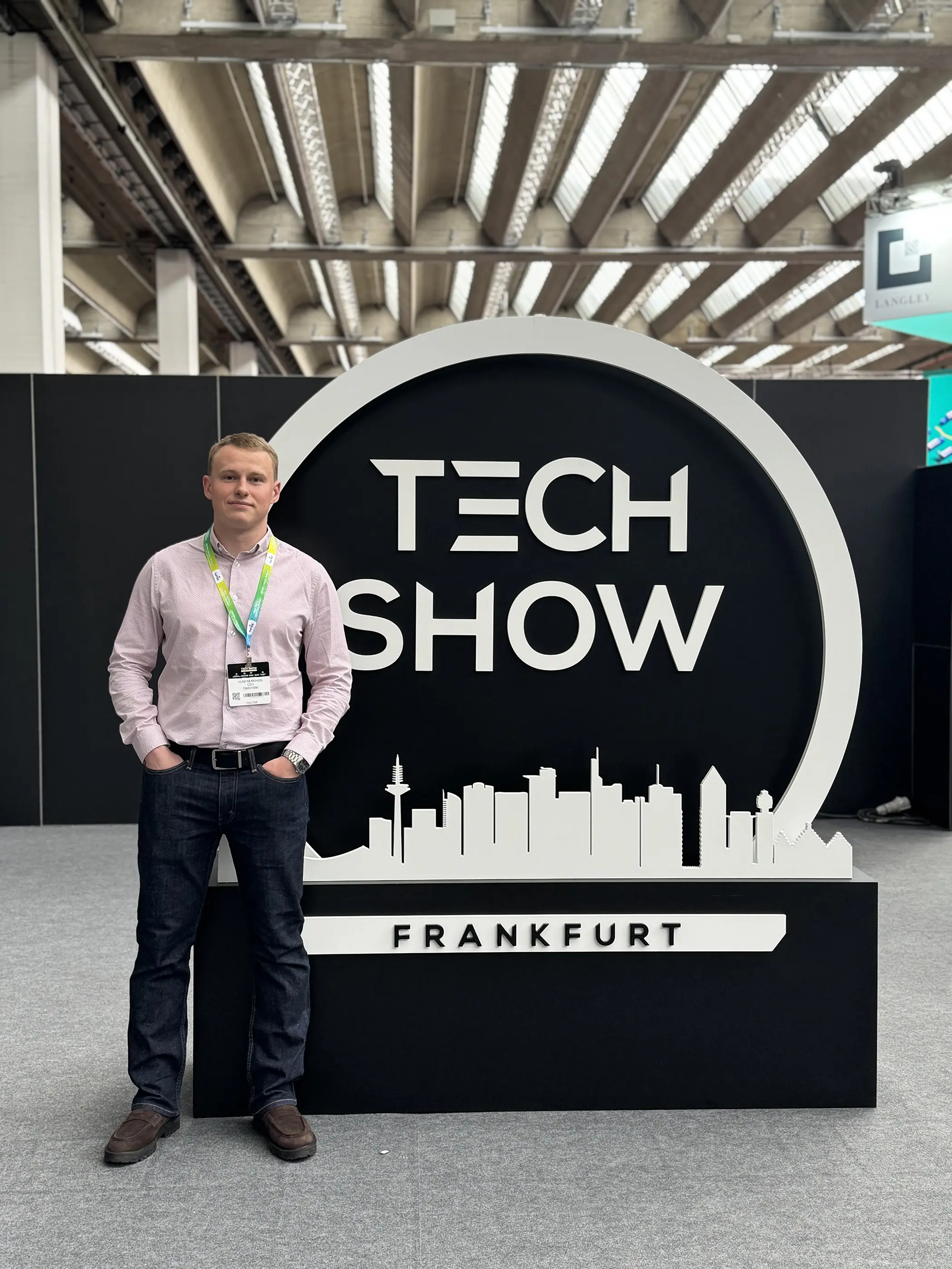Timspark CEO Vlad Nemshon at E-Commerce Berlin Expo 2026 with a colleague outside the exhibition venue