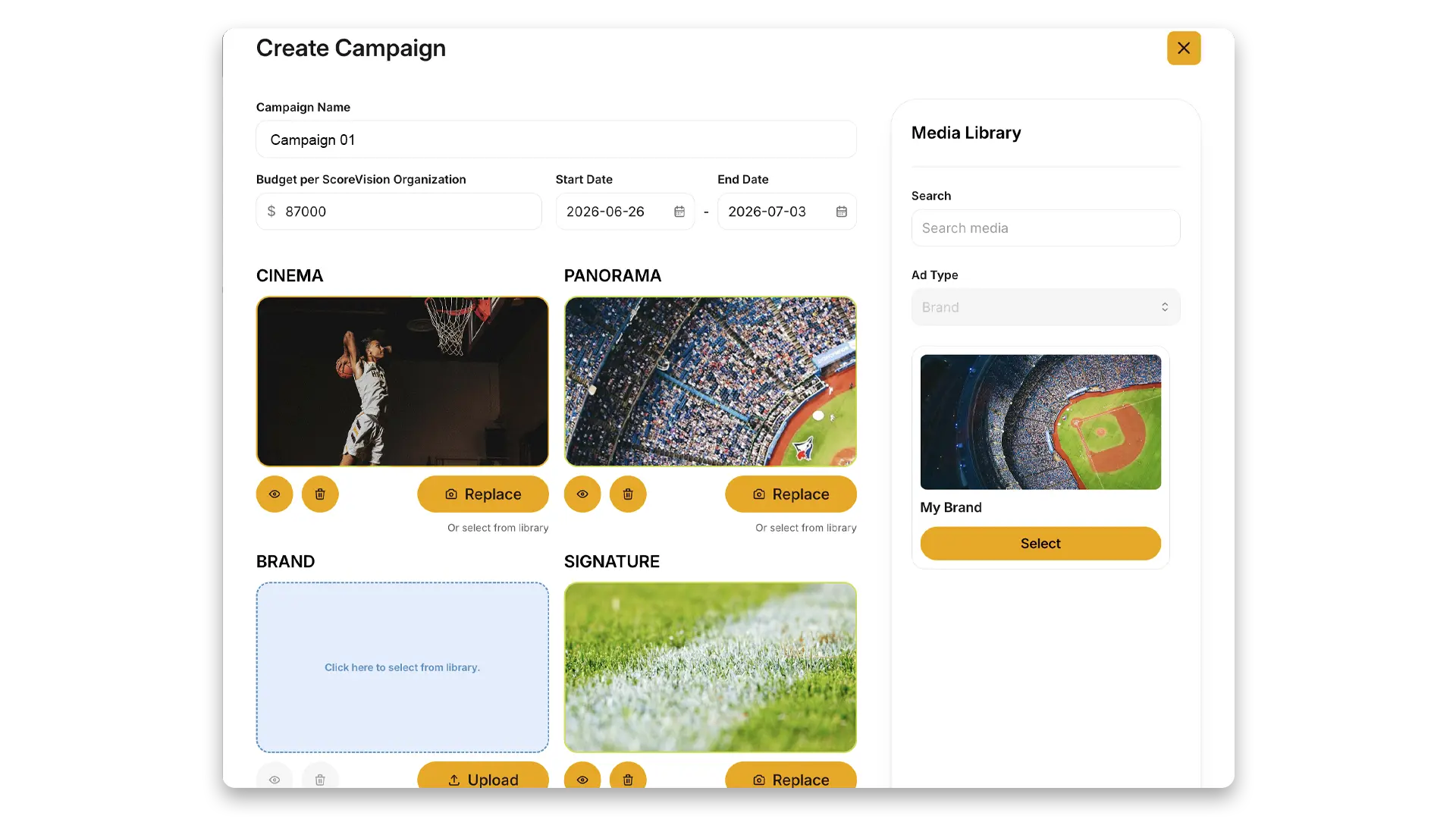 AdTech campaign management interface for scheduling placements