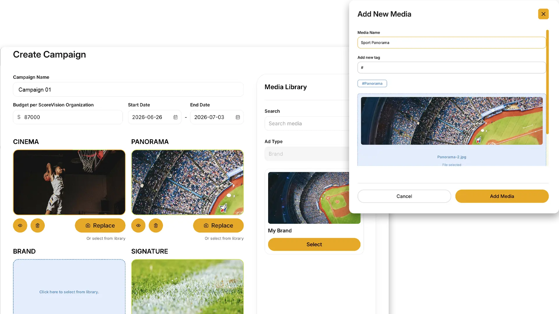 B2B AdTech marketplace for sports venue advertising inventory and campaign management